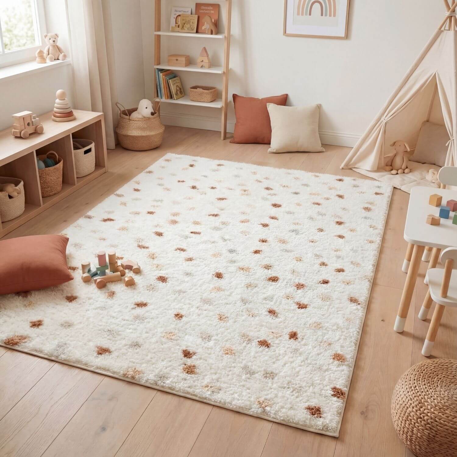 Moodi Shaggy Cream/Terra Biscotti Rug - PN Home