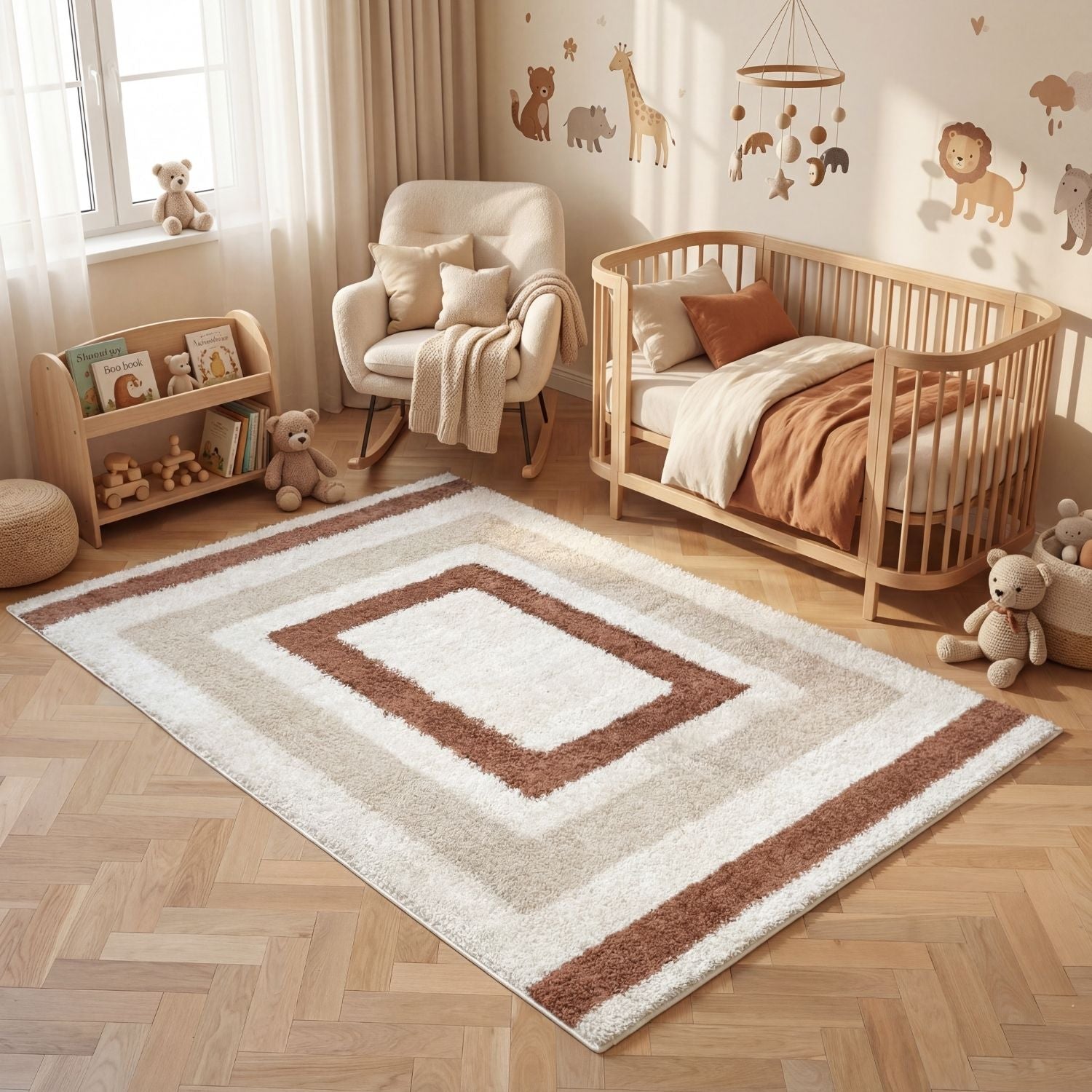 Moodi Shaggy Cream/Terra Slatefern Rug - PN Home