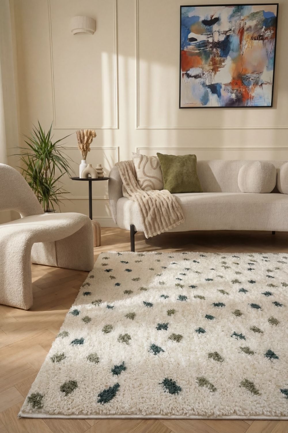 Moodi Shaggy Green Drizzle Rug - PN Home