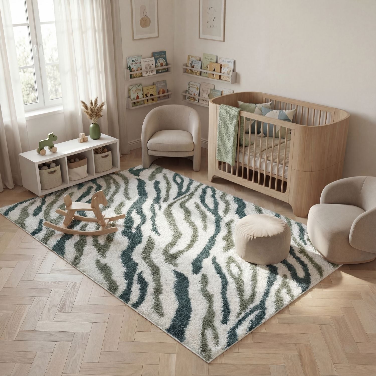 Moodi Shaggy Green Nyra Rug - PN Home