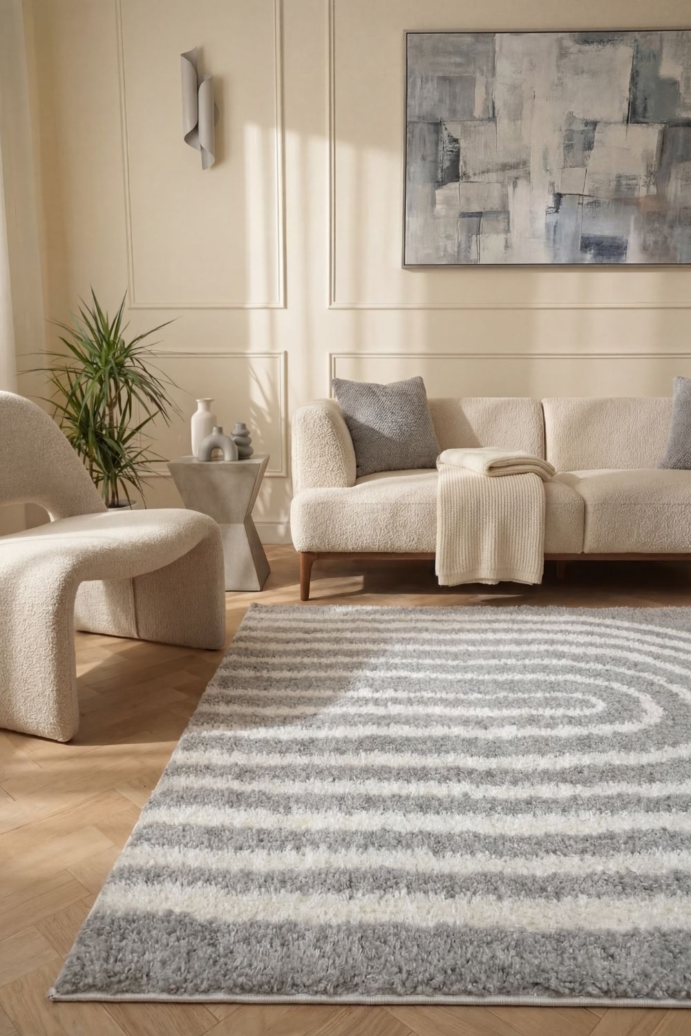 Moodi Shaggy Grey Echo Rug - PN Home