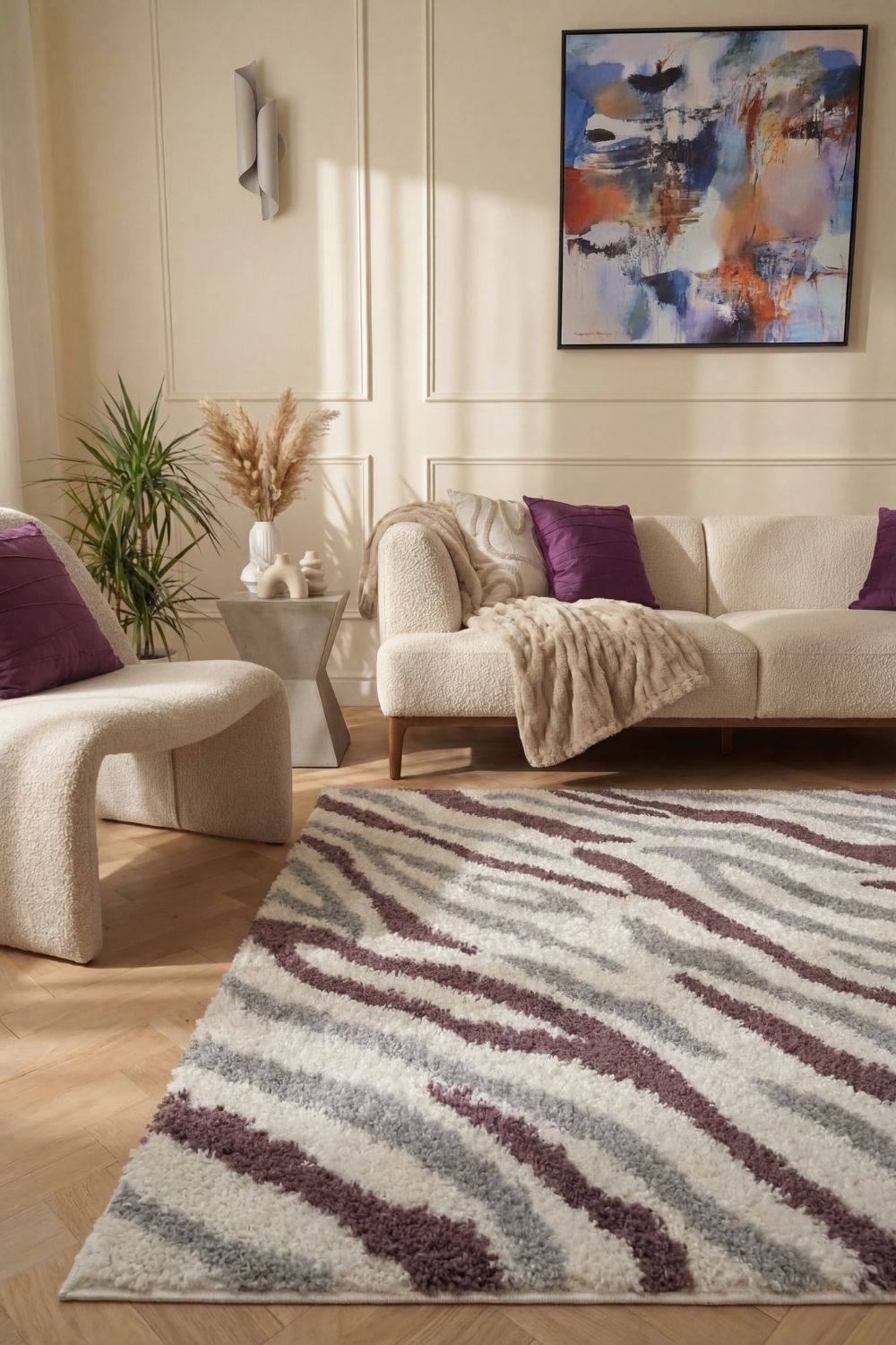 Moodi Shaggy Grey/Purple Mauvine Rug - PN Home