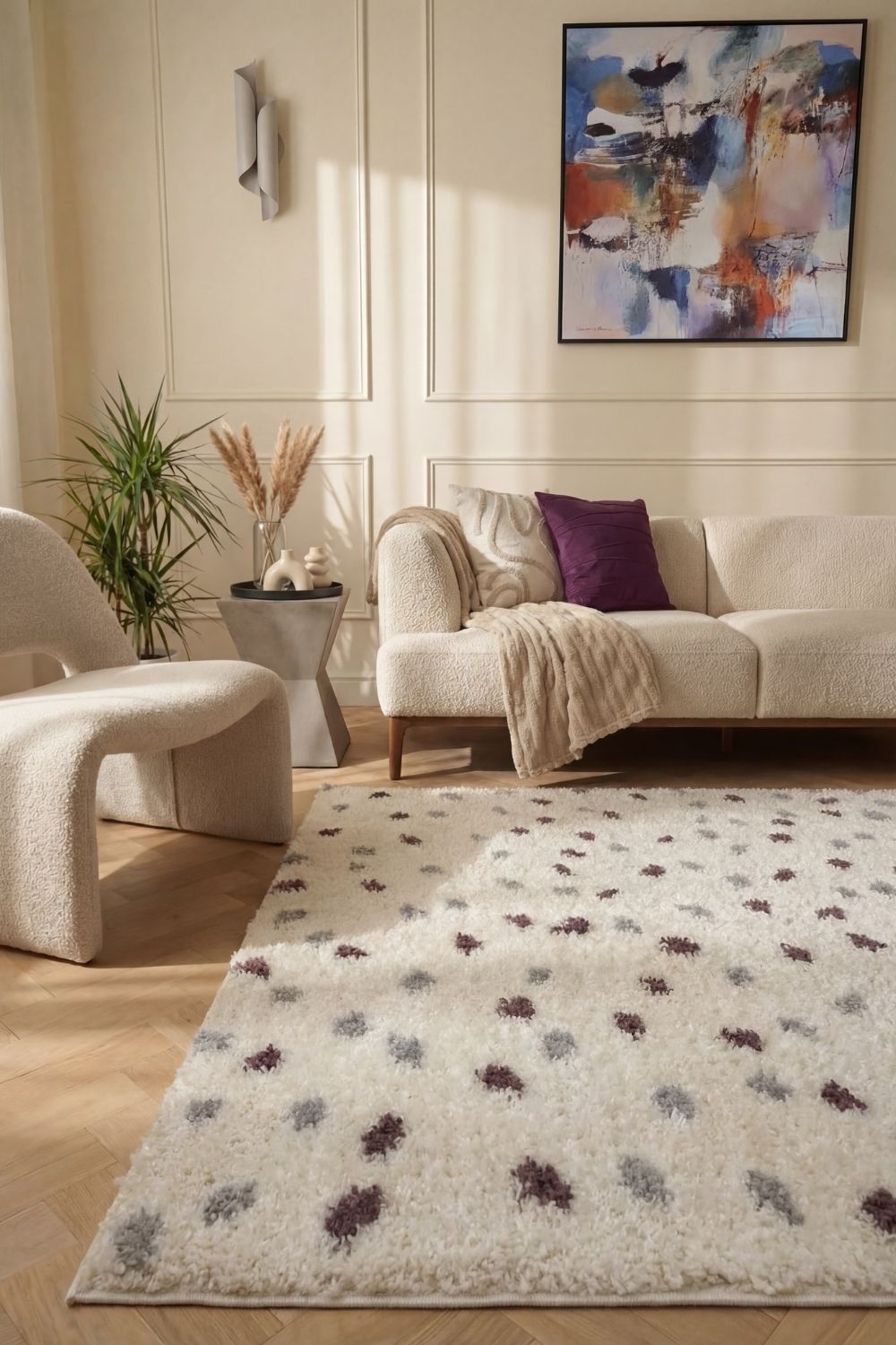 Moodi Shaggy Grey/Purple Plumetis Rug - PN Home