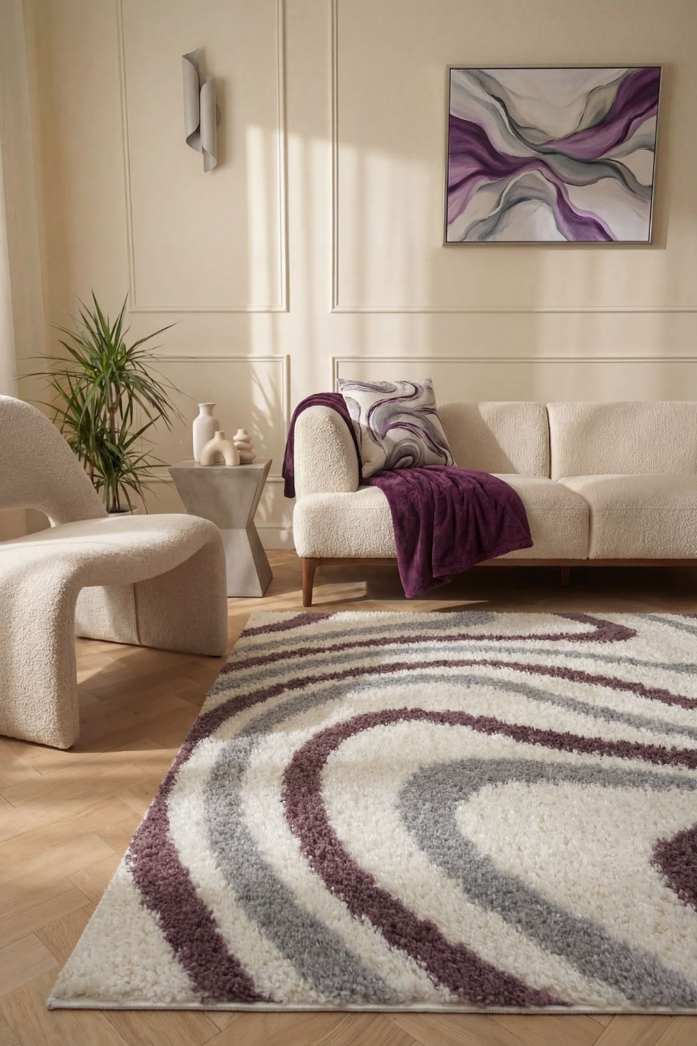 Moodi Shaggy Grey/Purple Smokeberry Rug - PN Home