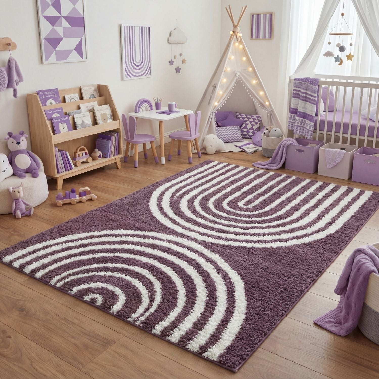 Moodi Shaggy Purple Velvetine Rug - PN Home