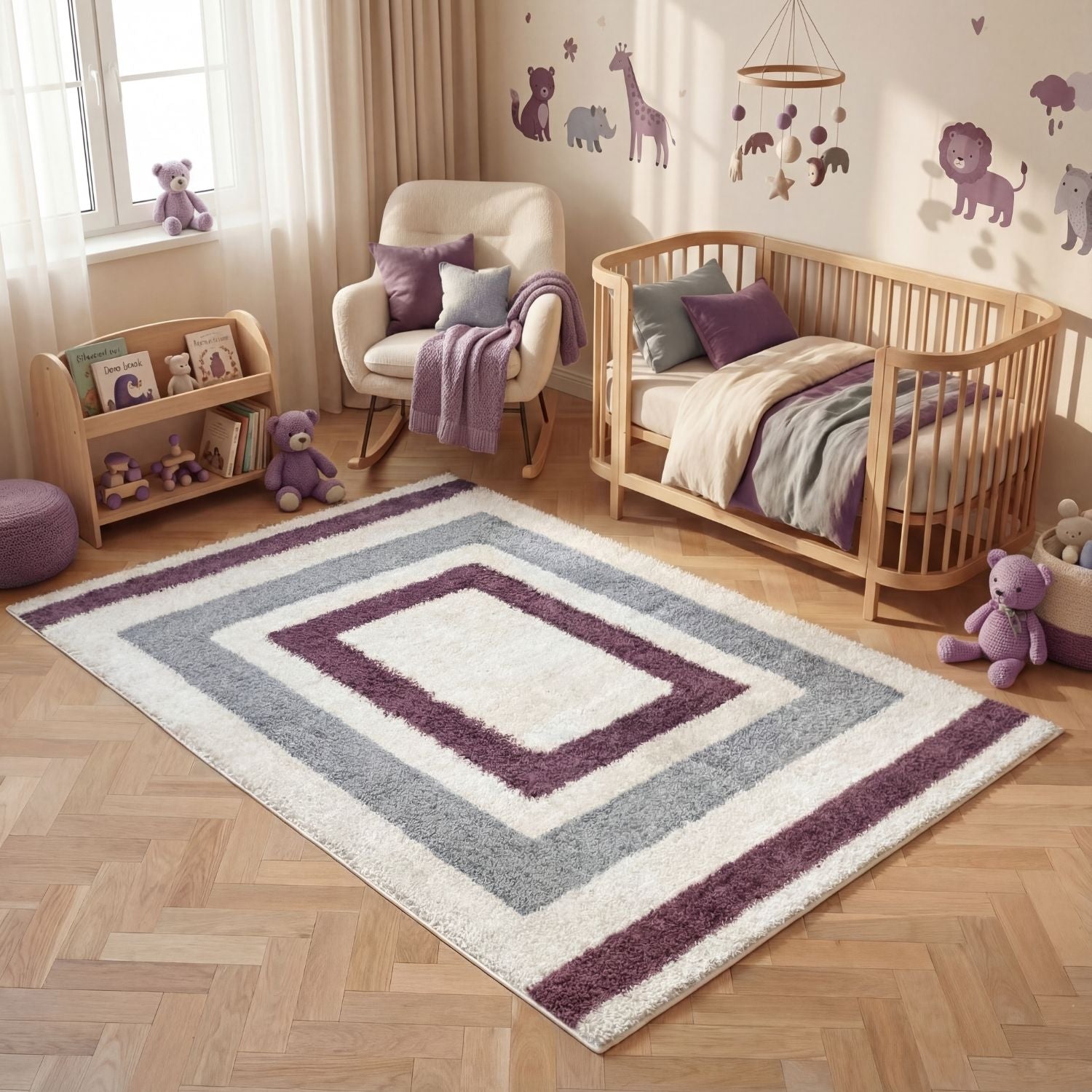 Moodi Shaggy Grey/Purple Contour Rug - PN Home