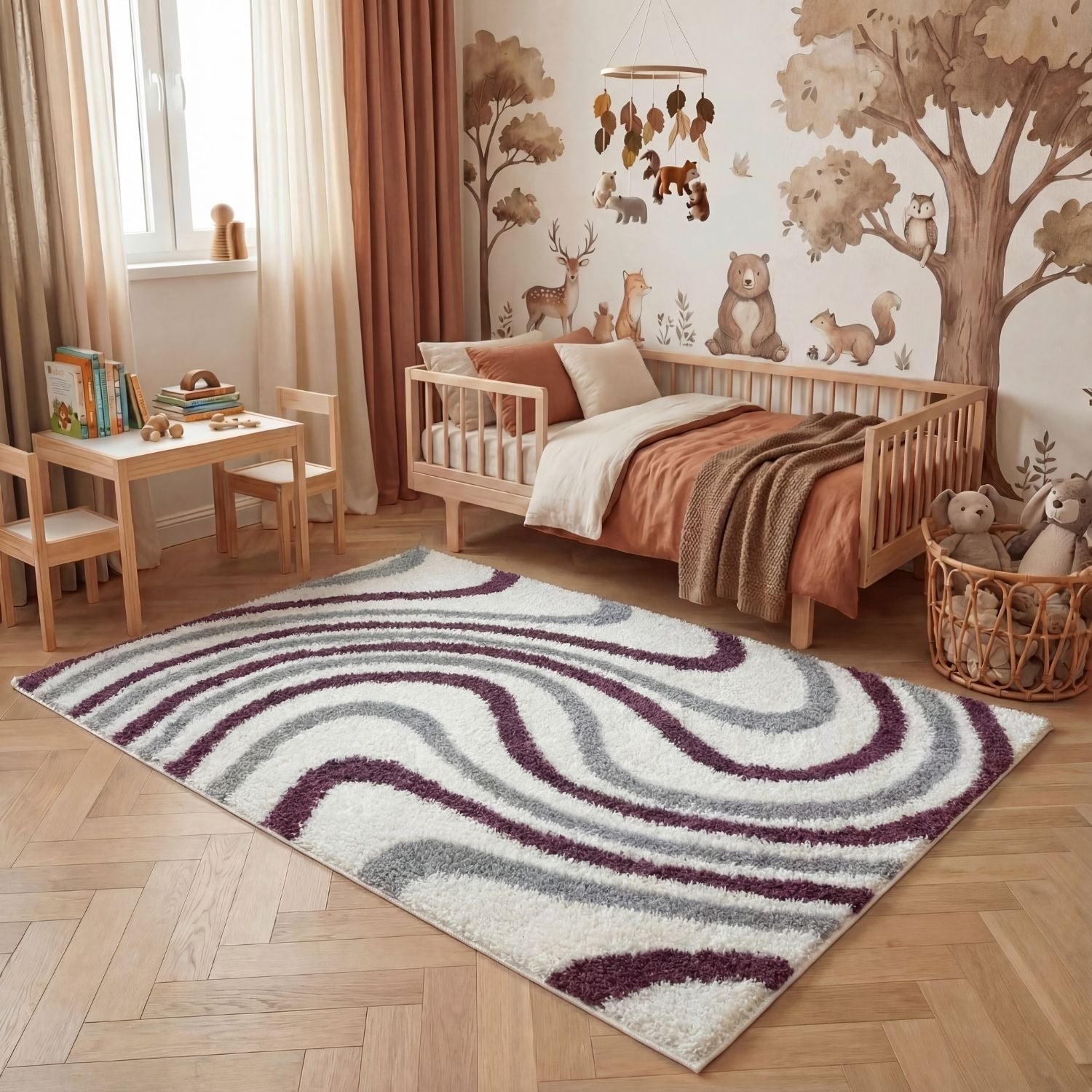Moodi Shaggy Grey/Purple Smokeberry Rug - PN Home