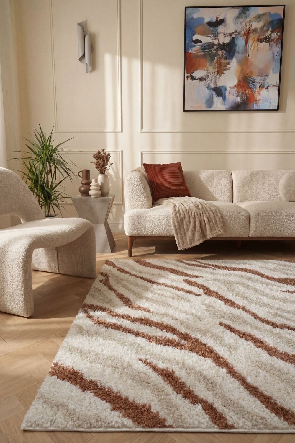 Moodi Shaggy Cream/Terra Savara Rug - PN Home