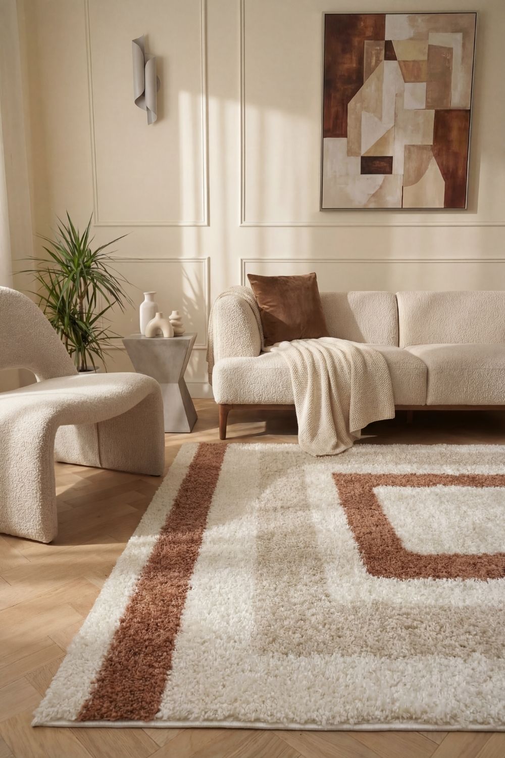 Moodi Shaggy Cream/Terra Slatefern Rug - PN Home
