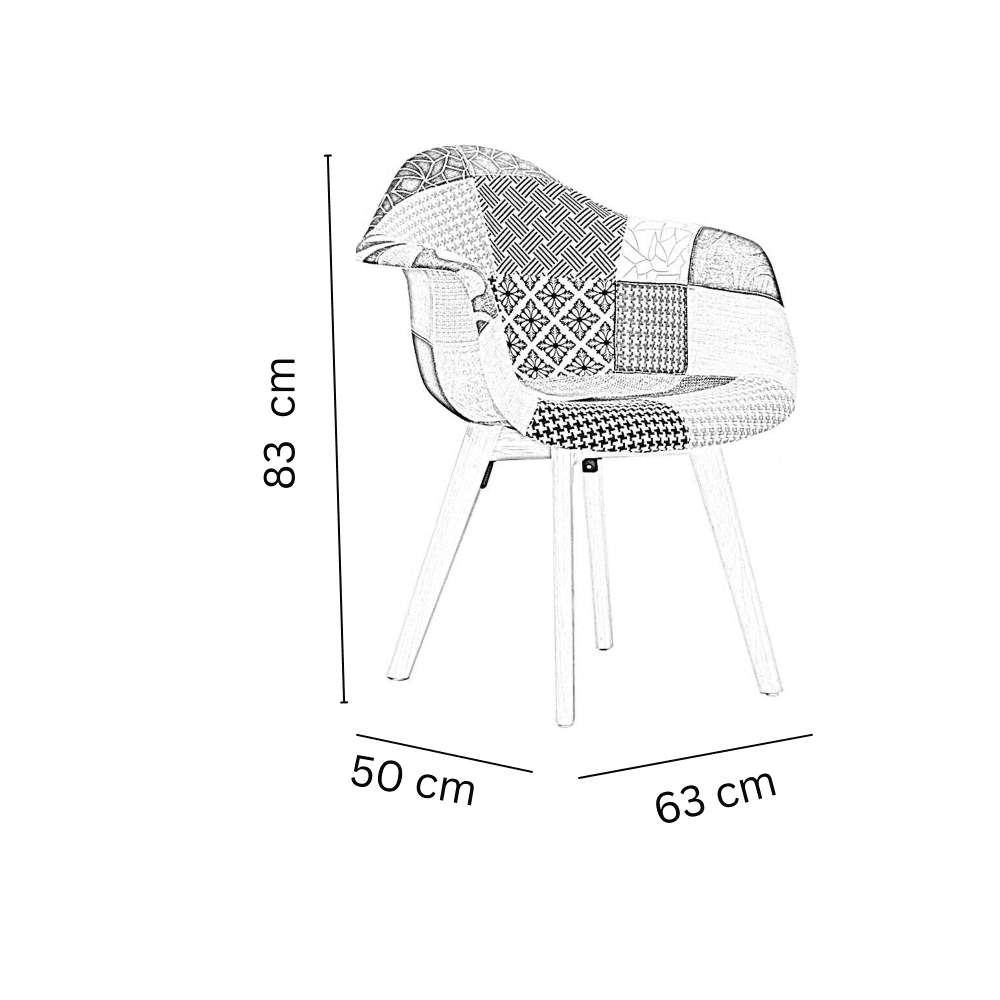 Patchwork Dallas Dining Set for 4 - a Wooden Dining Table & Set of 4 Pacthwork Tub Dining Chairs with Armrests - Scandinavian Design