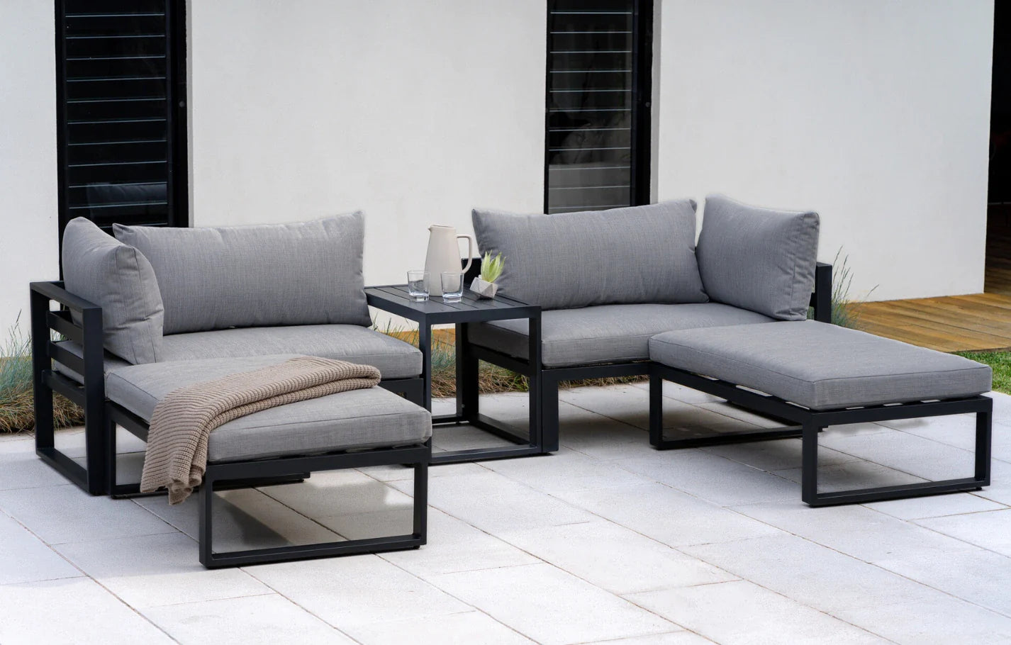 Santorini Grey 4 Seater Modular Aluminium Lounge Set with Side Cushions - PN Home