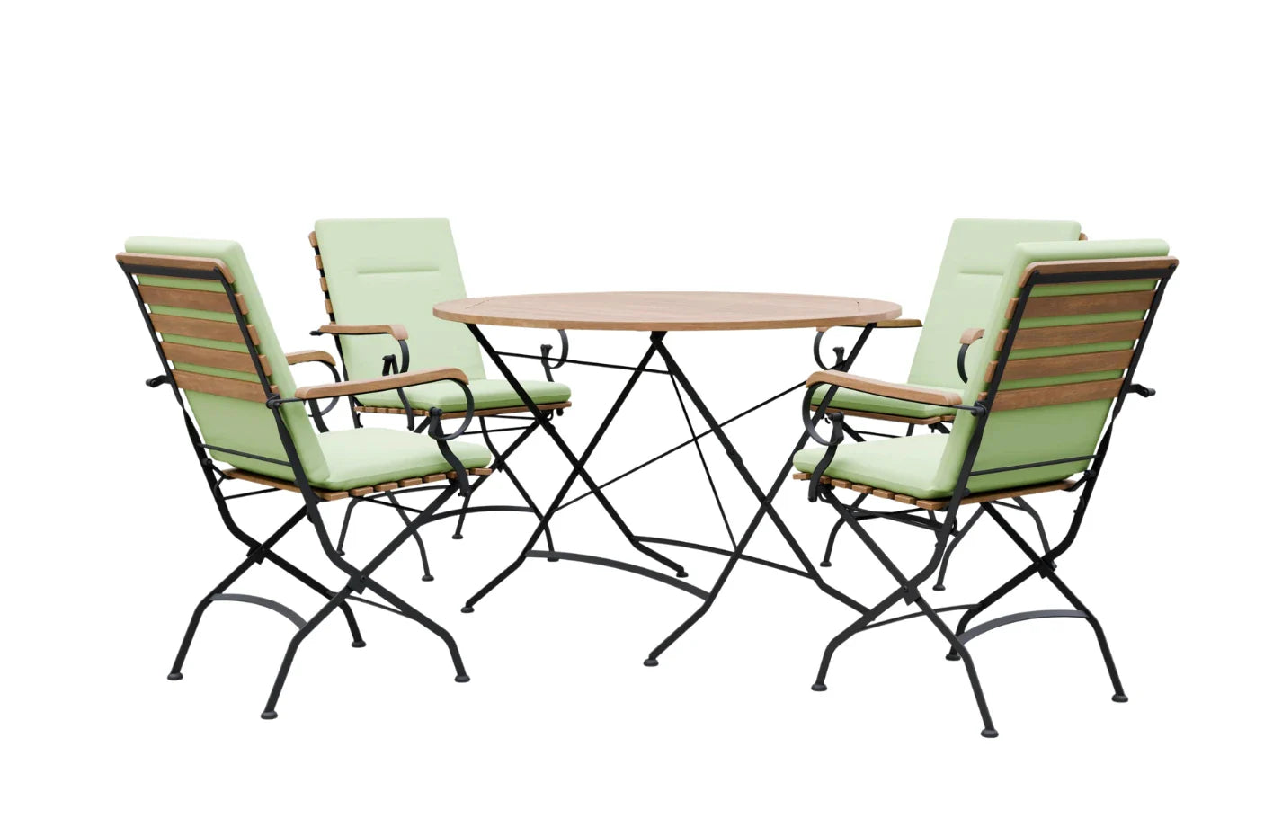 Sicily 4 Seater Teak and Wrought Iron Round 110cm Garden Dining Set - PN Home