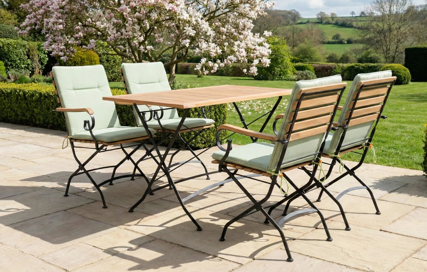 Sicily 4 Seater Teak and Wrought Iron Rectangular 120cm Garden Dining Set - PN Home
