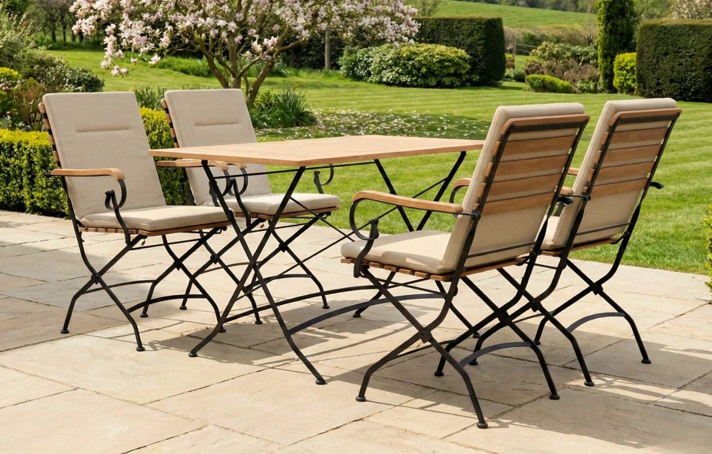 Sicily 4 Seater Teak and Wrought Iron Rectangular 120cm Garden Dining Set - PN Home