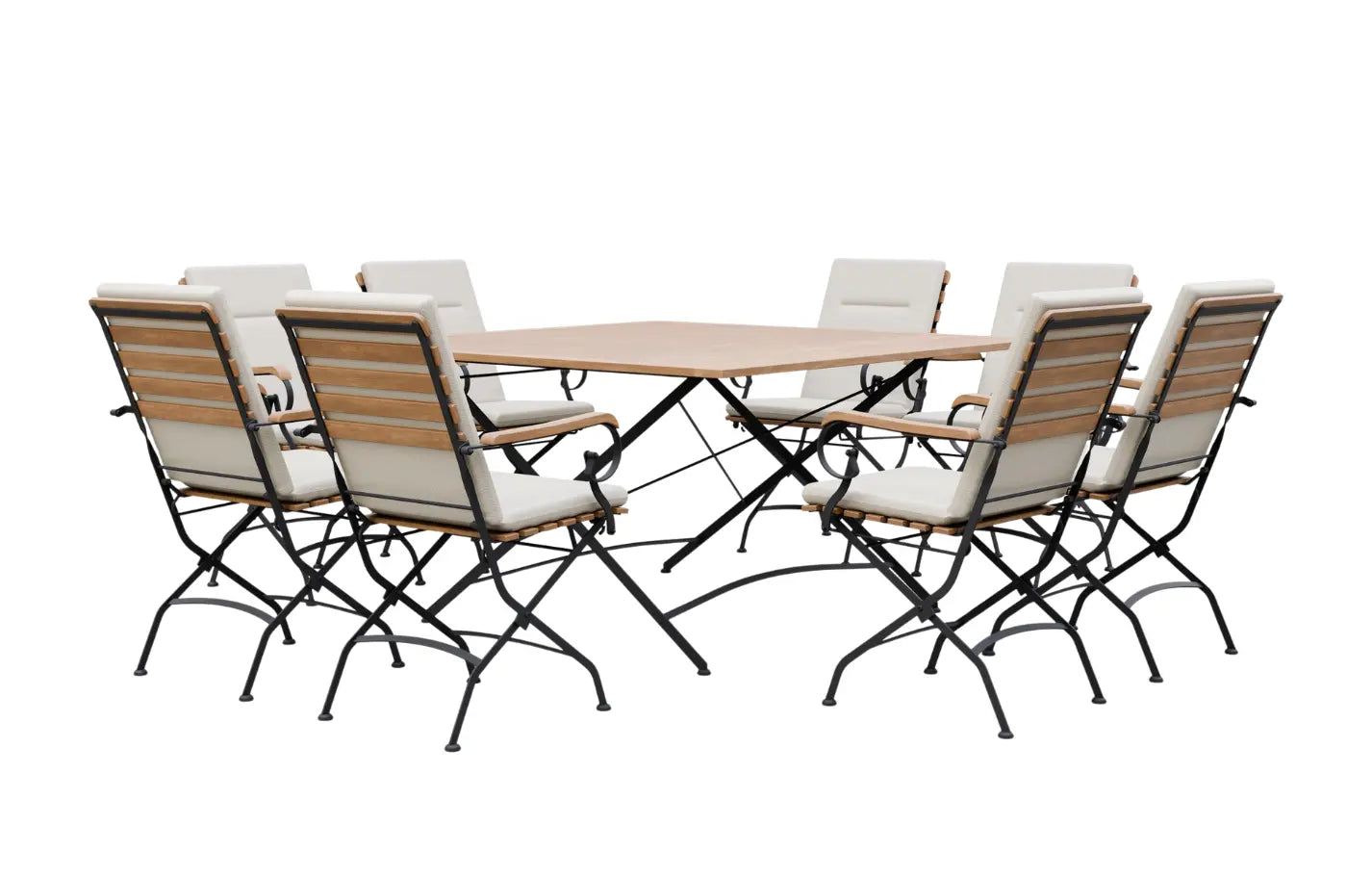 Sicily 8 Seater Teak and Wrought Iron Square 140cm Garden Dining Set - PN Home