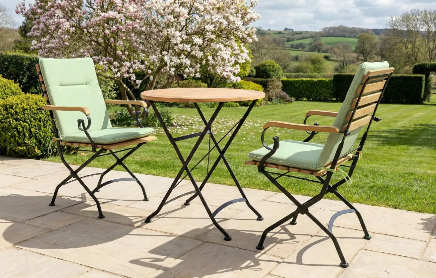 Sicily 2 Seater Teak and Wrought Iron Round 70cm Garden Dining Set - PN Home