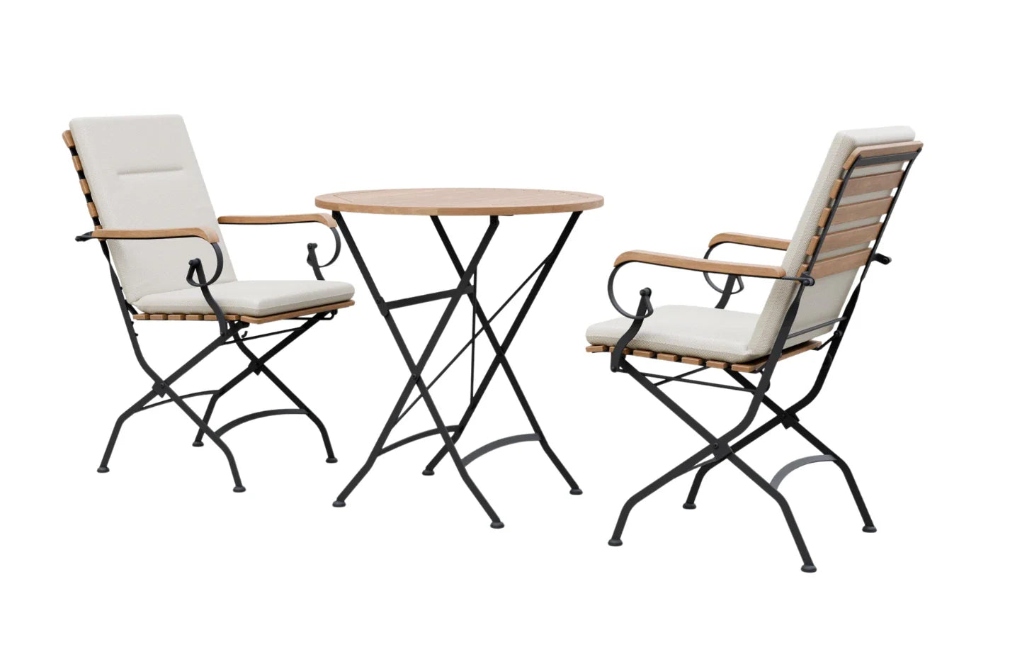 Sicily 2 Seater Teak and Wrought Iron Round 70cm Garden Dining Set - PN Home