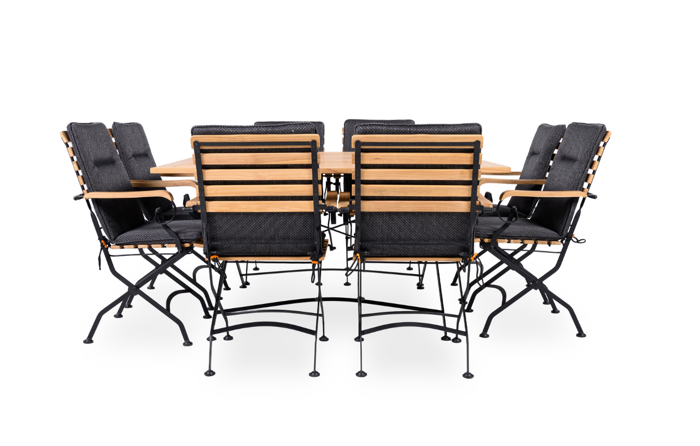 Sicily 8 Seater Teak and Wrought Iron Square 140cm Garden Dining Set - PN Home