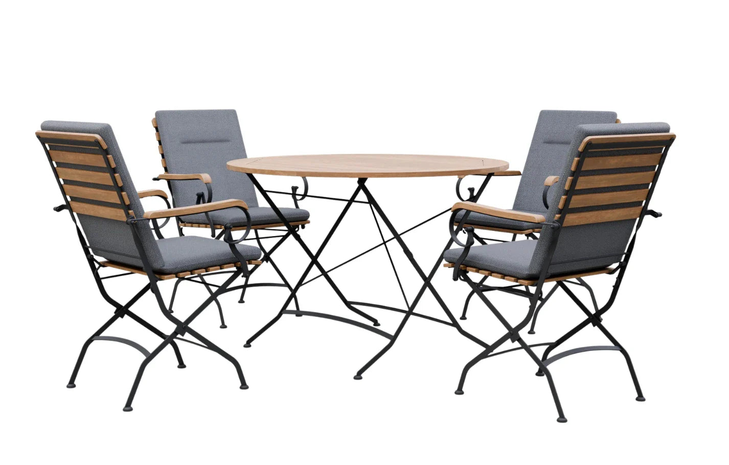 Sicily 4 Seater Teak and Wrought Iron Round 110cm Garden Dining Set - PN Home