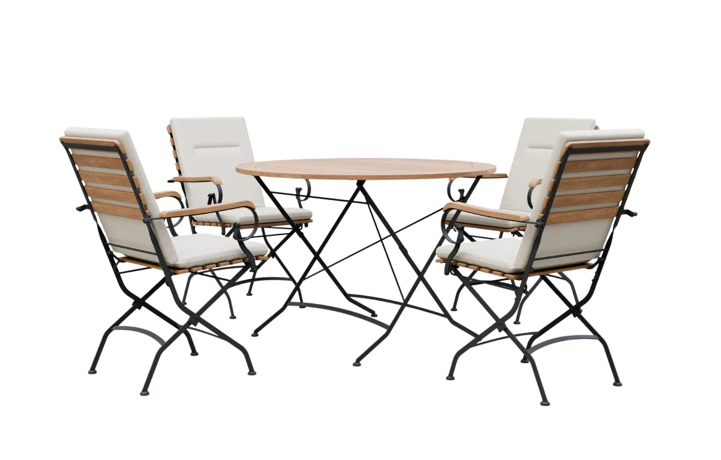 Sicily 4 Seater Teak and Wrought Iron Round 110cm Garden Dining Set - PN Home
