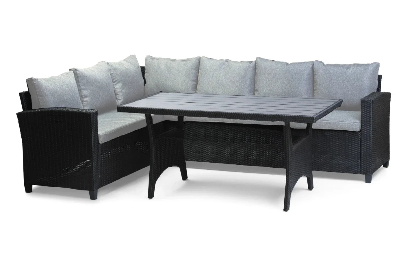 Stockholm 6 Seater Black Rattan Corner Garden Dining and Lounge Set - PN Home