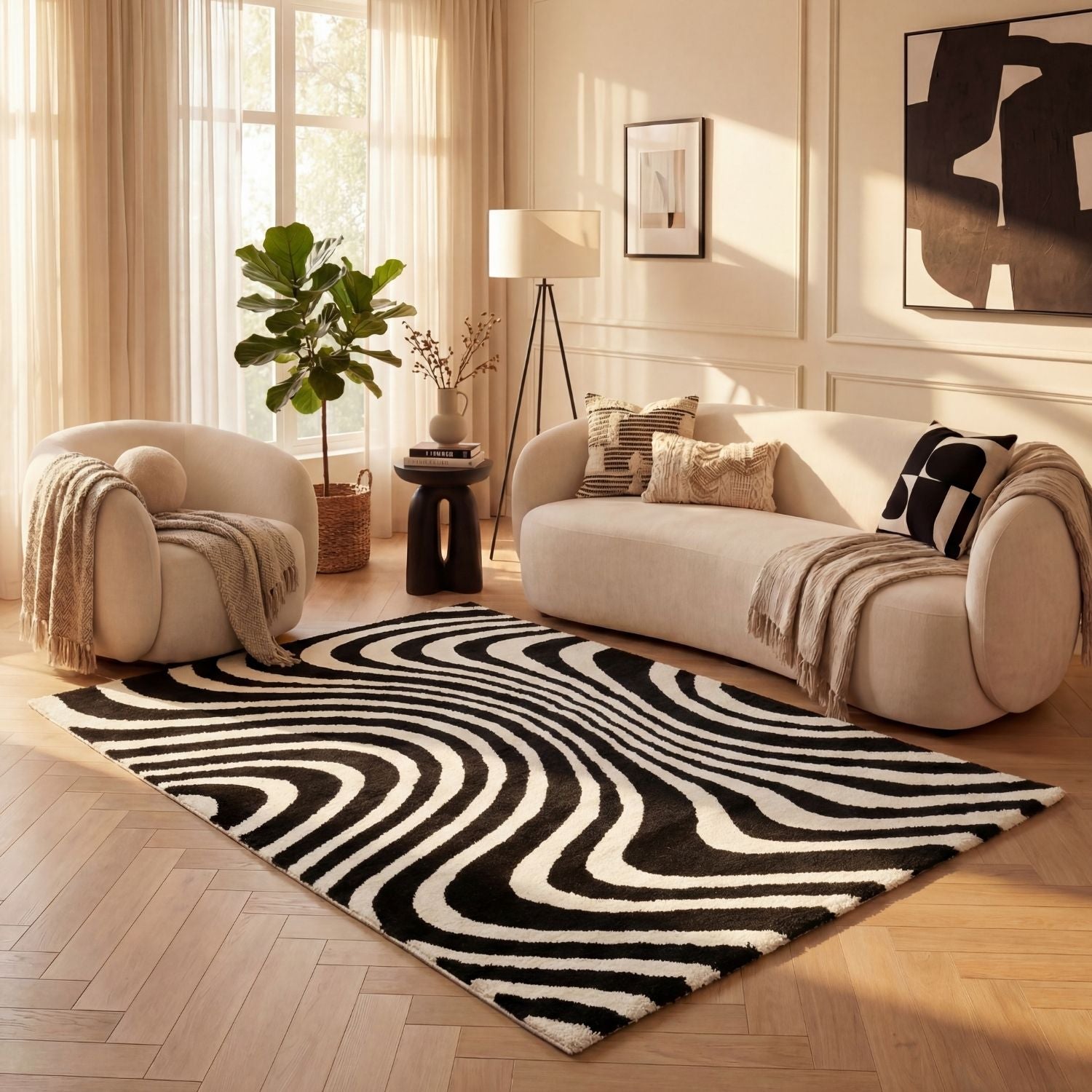 Joli Striped Black & White Rug - PN Home