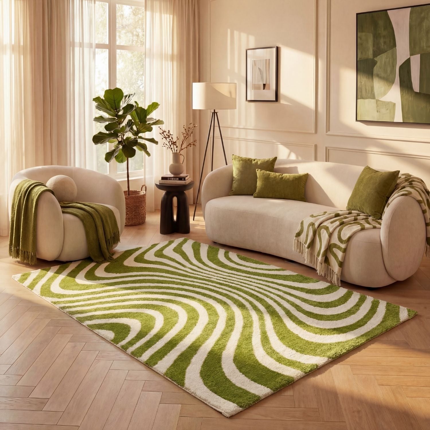 Joli Striped Green & White Rug - PN Home