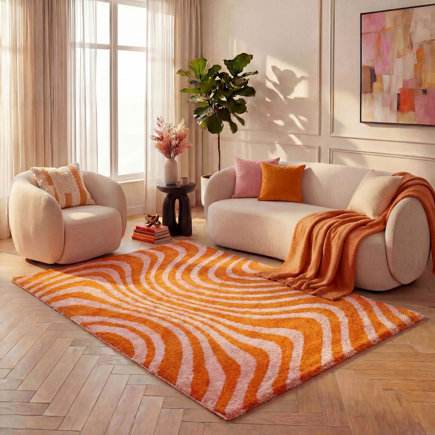 Joli Striped Orange & Pink Rug - PN Home