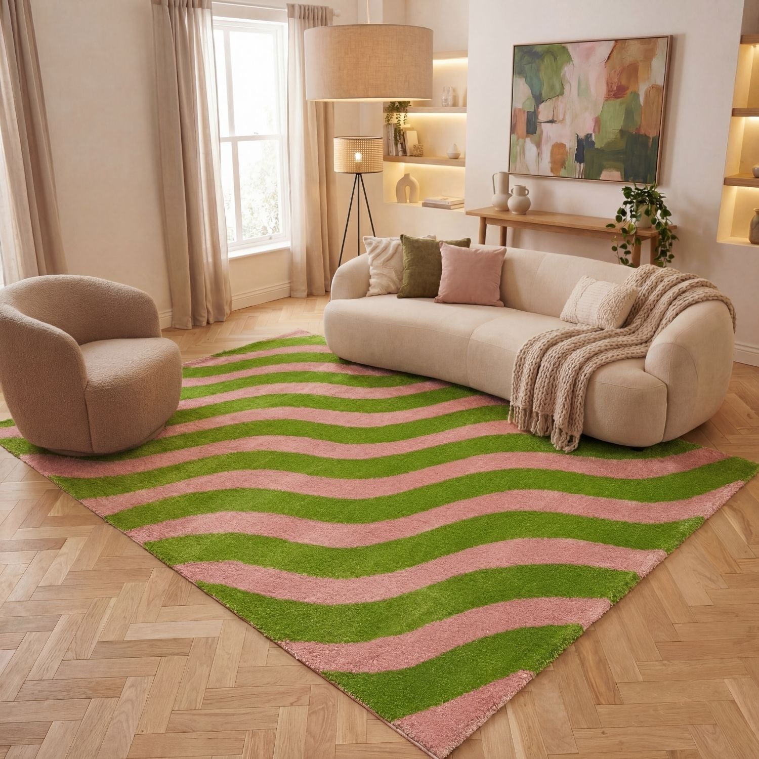 Joli Wave Green & Pink Rug - PN Home