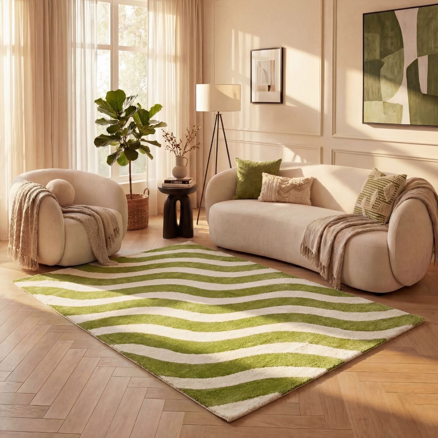 Joli Wave Green & White Rug - PN Home