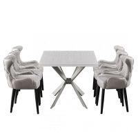 Oxford Duke LUXWhite  Dining Set with White Table and 6 Dining Chairs