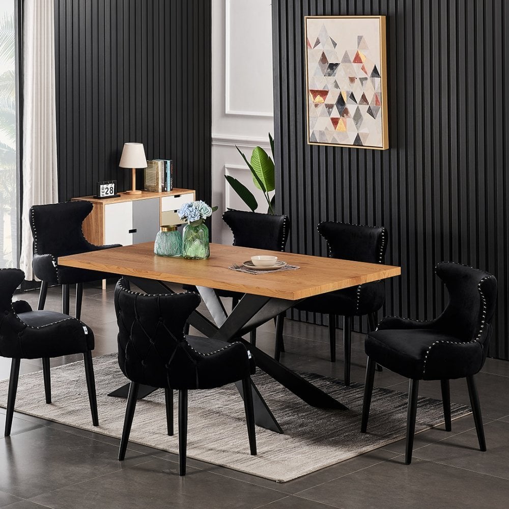 Oxford Duke LUX Dining Set, an Oak Table and Set of 6 Velvet Chairs