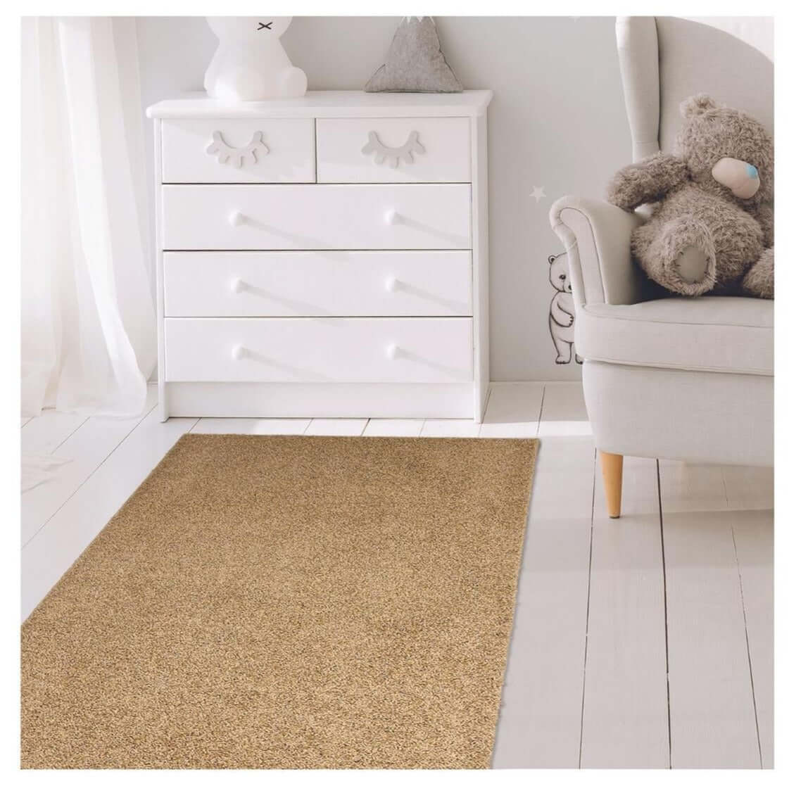 Fiji Latte Beige Washable Solid Shaggy Rug - PN Home