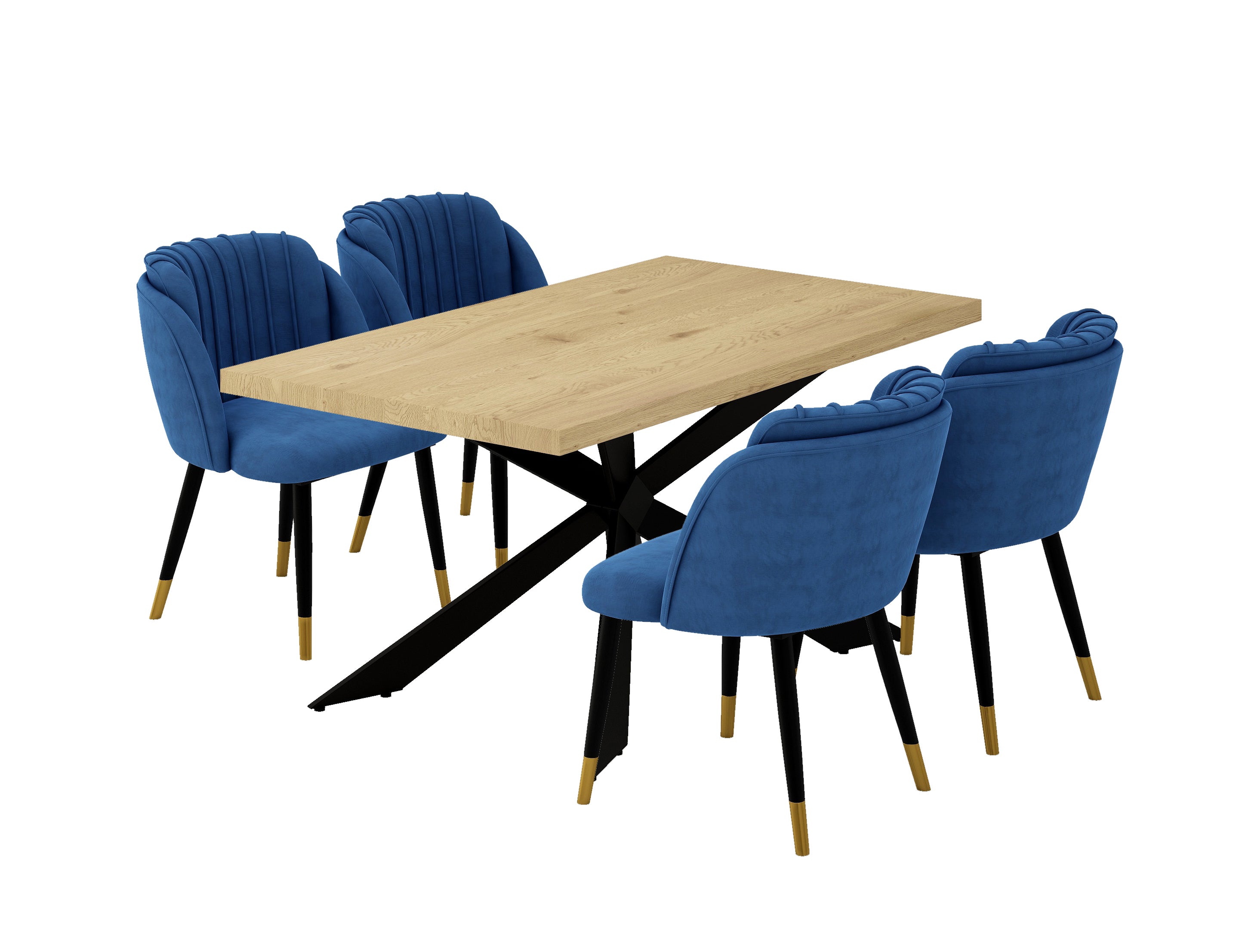 Milano Duke LUX Dining Set | a Oak Dining Table & 4 Dining Chairs with Silver End Caps