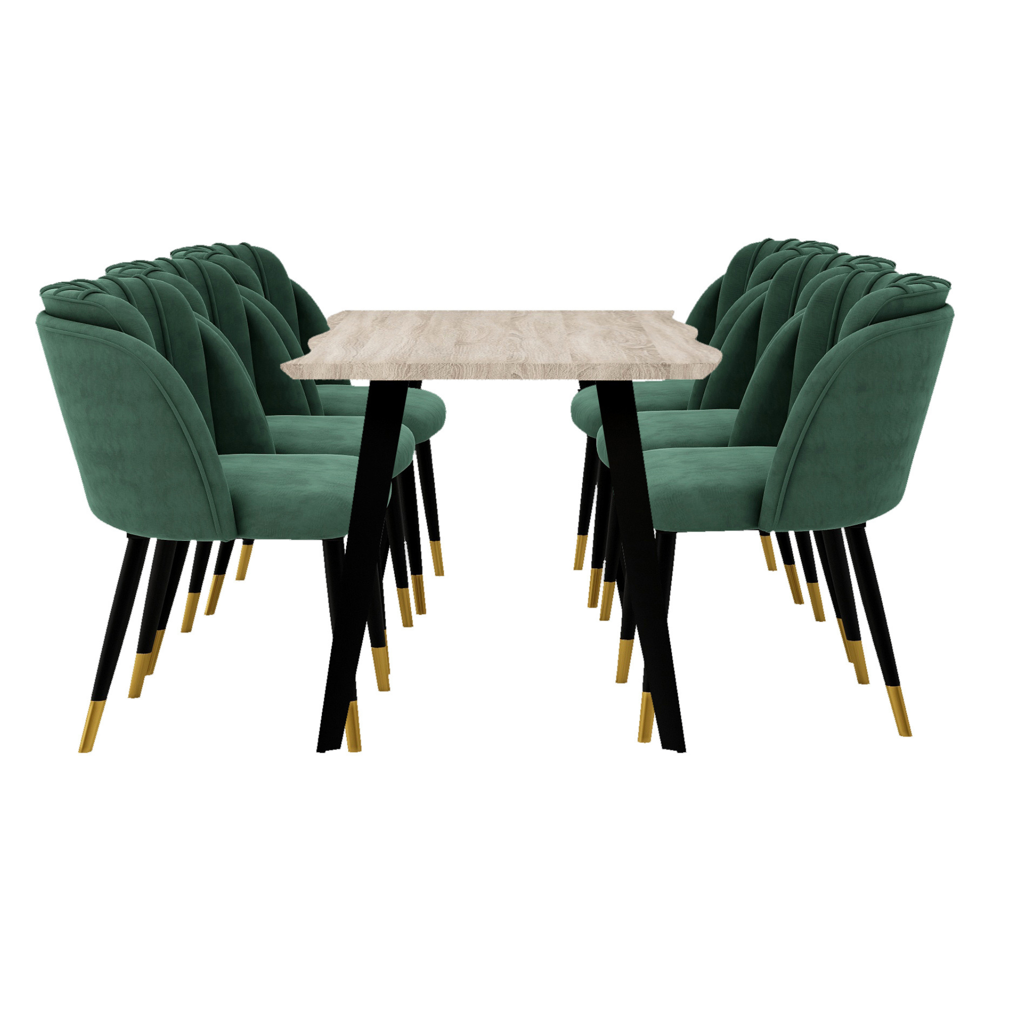 Milano Duke LUX Dining Set | a Light Walunt Dining Table & 6 Velvet Dining Chairs with Silver End Caps