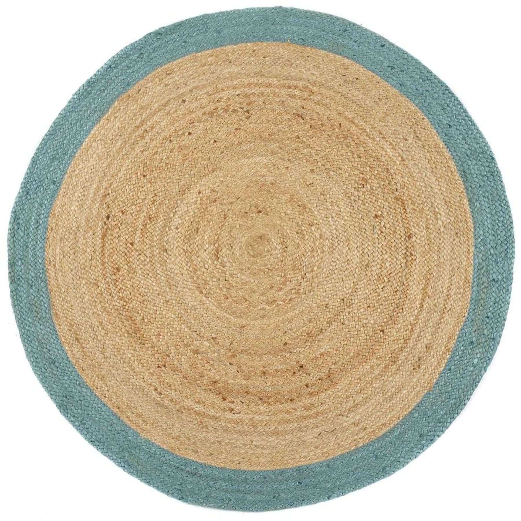 Bordered Duck Egg Blue Jute Rug - PN Home