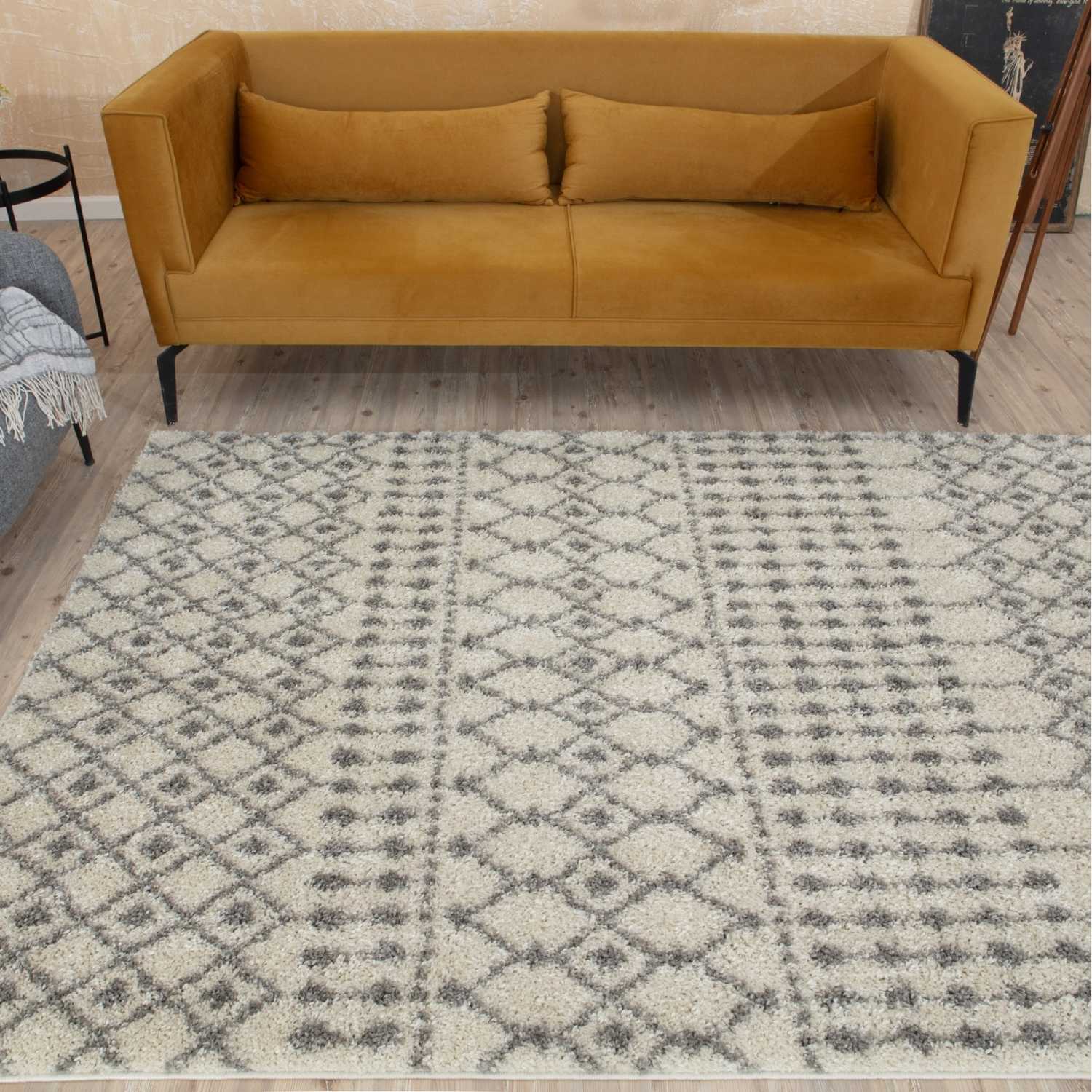 Moroccan Ivory Grey Shaggy Rug | 1000 - PN Home
