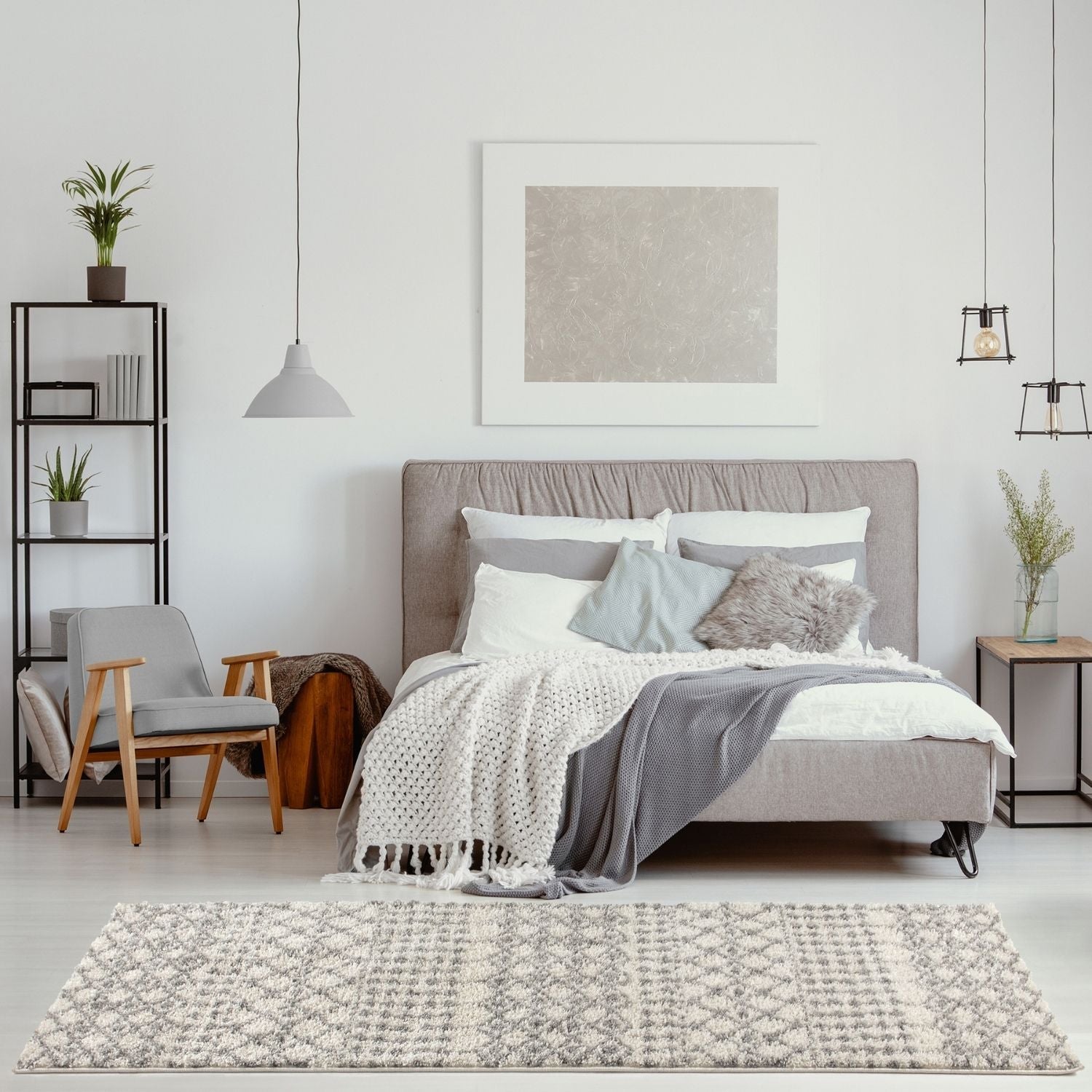 Moroccan Ivory Grey Shaggy Rug | 1000 - PN Home
