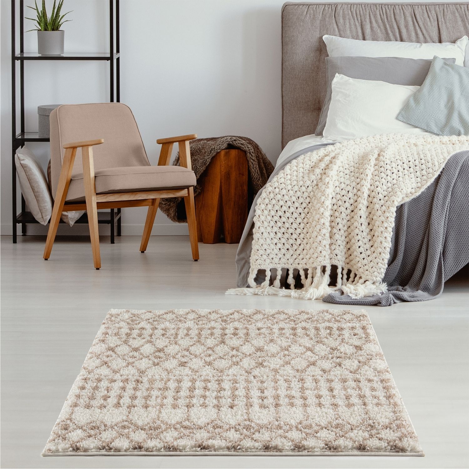 Moroccan Ivory Beige Shaggy Rug | 1030 - PN Home