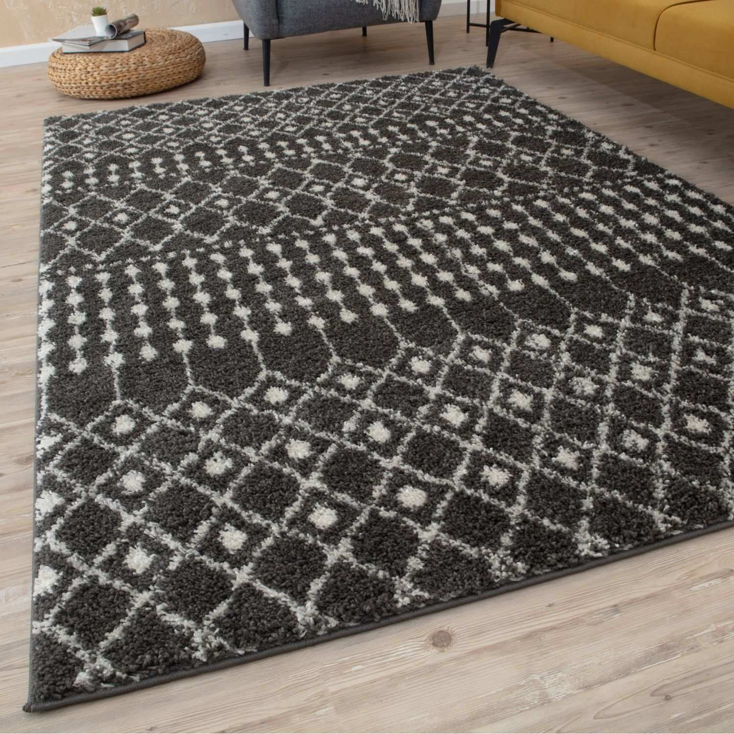 Moroccan Dark Grey Shaggy Rug | 1040 - PN Home