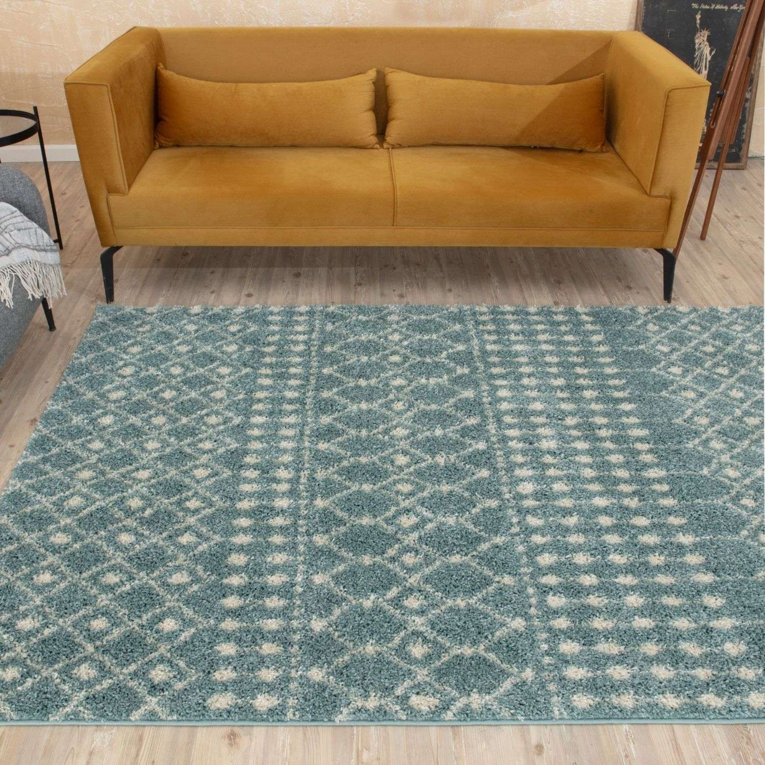 Moroccan Duck Egg Blue Shaggy Rug | 1050 - PN Home