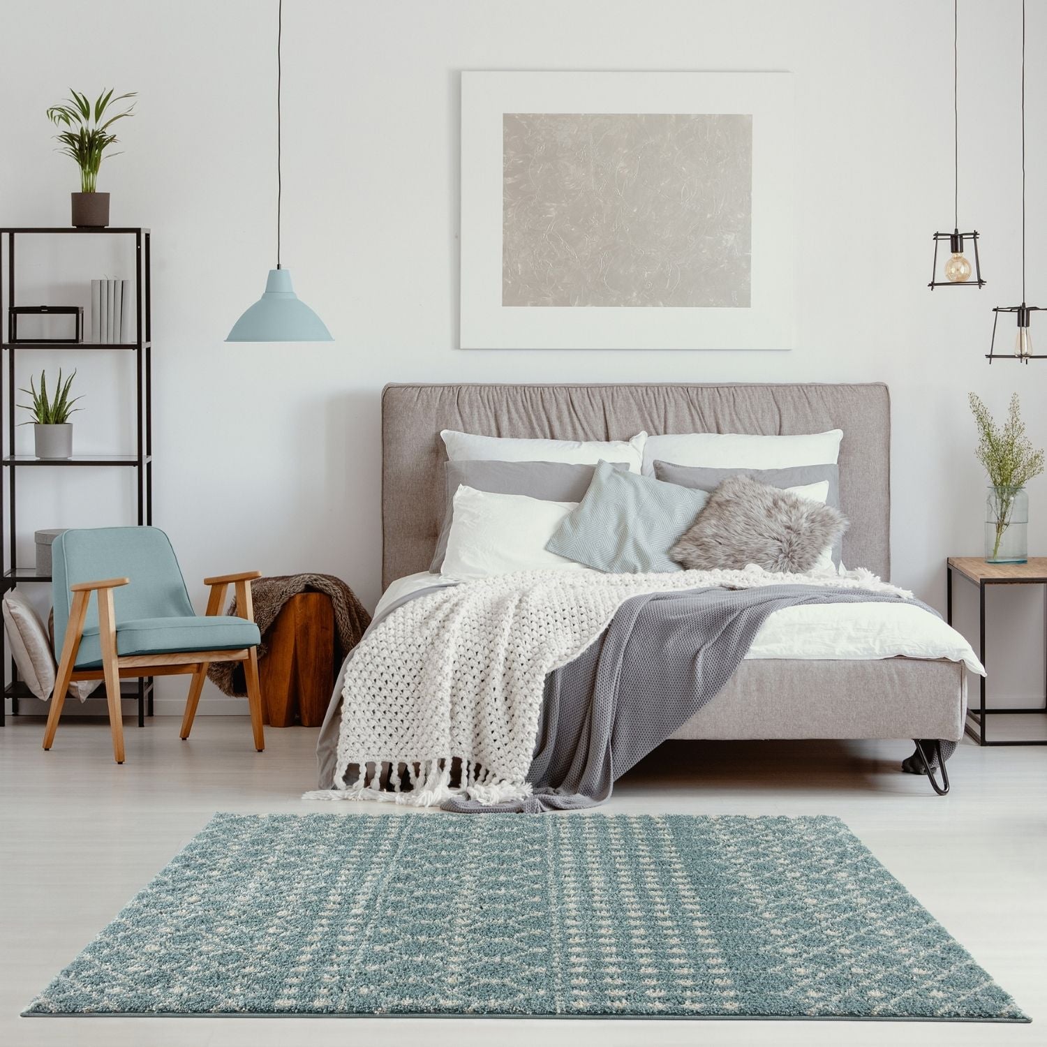 Moroccan Duck Egg Blue Shaggy Rug | 1050 - PN Home