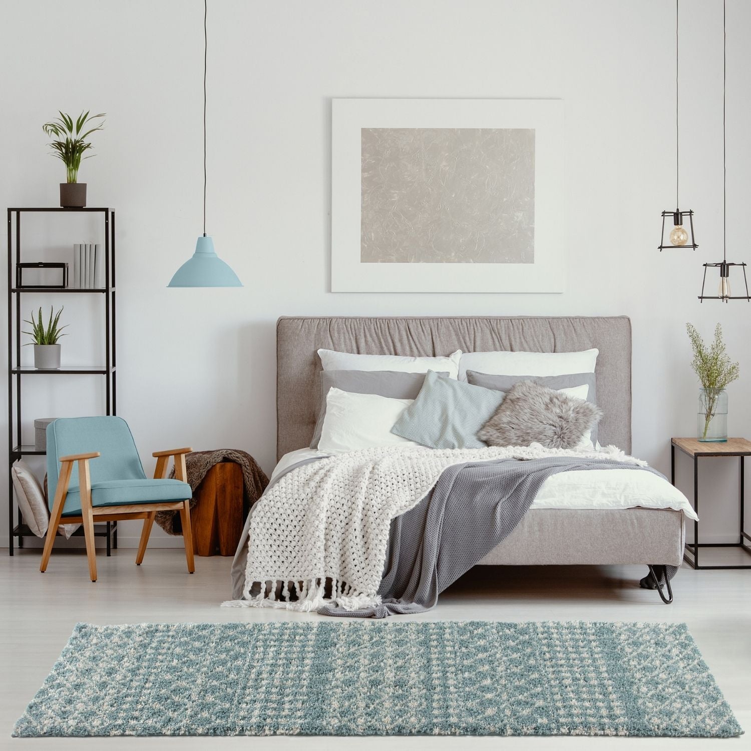 Moroccan Duck Egg Blue Shaggy Rug | 1050 - PN Home