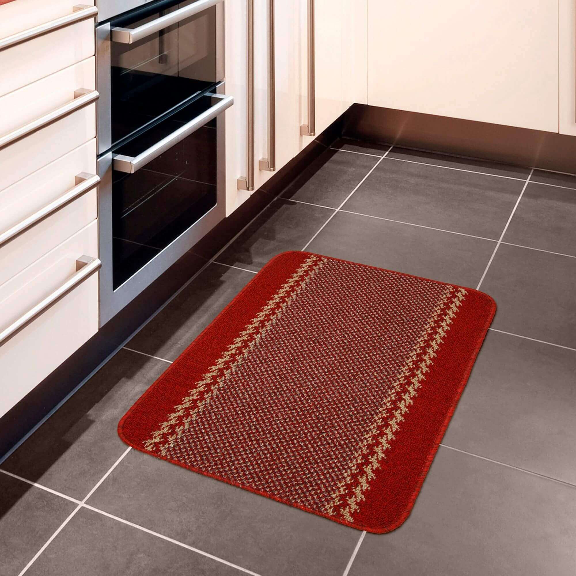 Washable Designer Bordered Red Rug | 116R - PN Home