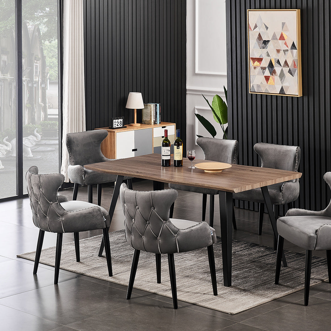 Oxford Rocco LUX Dining Set, a Table and Chairs Set of 6, Walnut