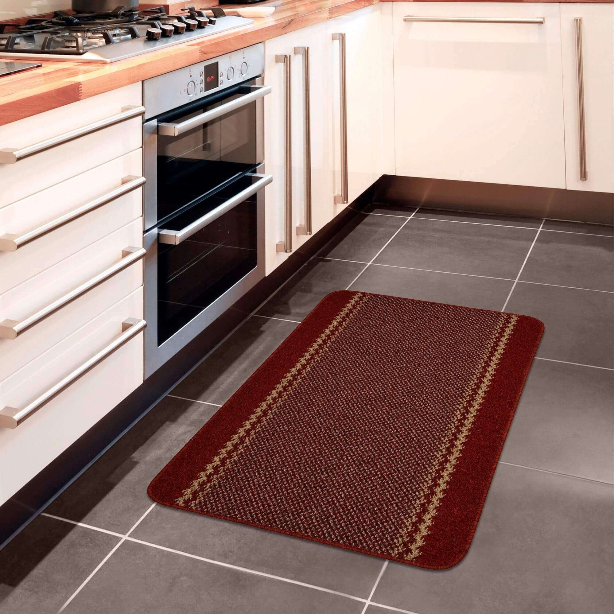 Washable Designer Bordered Red Rug | 116R - PN Home