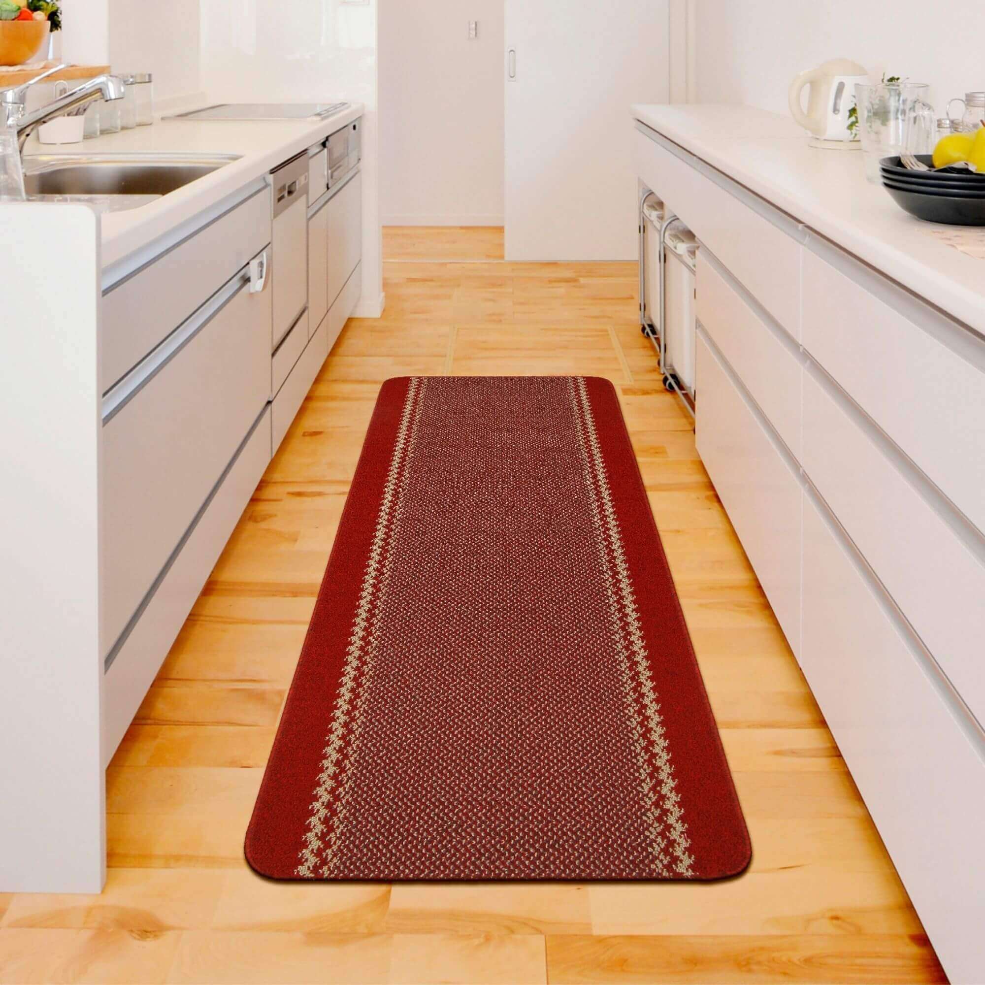 Washable Designer Bordered Red Rug | 116R - PN Home