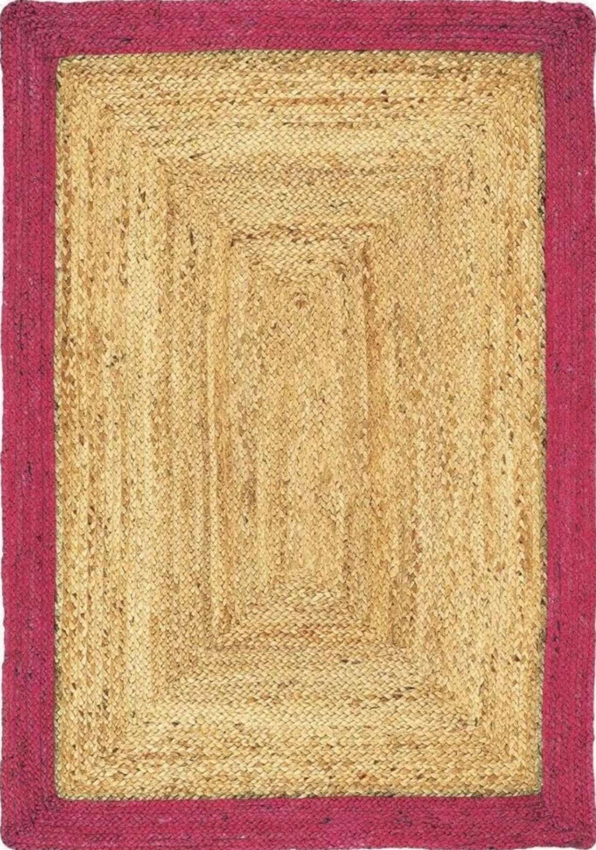 Bordered Raspberry Jute Rug - PN Home
