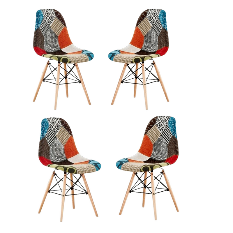 Patchwork Tulip Fabric Dining Chair w/ Wooden Legs & Metal Frame