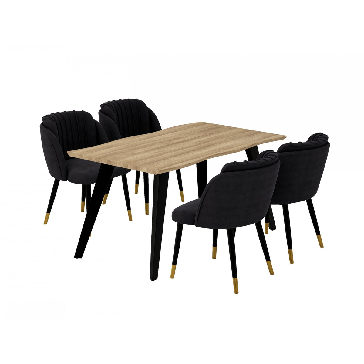 Milano Rocco Duke LUX Dining Set Oak Dining Table & 4 Velvet Dining Chairs End Caps